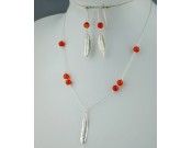 Sterling silver chain necklace with semi precious stone and 1 olive leaf Orange Bead
